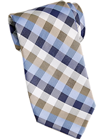 Tommy Hilfiger Taupe & Blue Check Narrow Tie