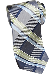 Esquire Navy and Light Green Plaid Narrow Tie