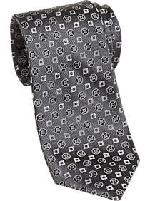 Joseph Abboud Black and Silver Gray Geometric Narrow Tie