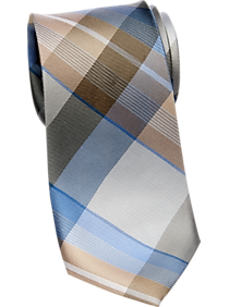Calvin Klein Taupe & Blue Plaid Narrow Tie