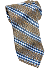 Joseph Abboud Taupe & Blue Herringbone Stripe Narrow Tie