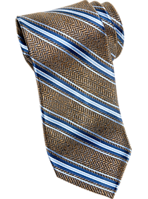 Joseph Abboud Taupe & Blue Herringbone Stripe Narrow Tie