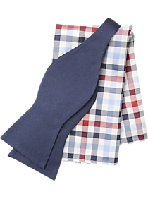 Tommy Hilfiger Navy with Red Check Bow Tie & Pocket Square Set