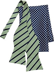 Tommy Hilfiger Green Stripe with Navy Dot Bow Tie & Pocket Square Set