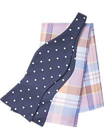 Tommy Hilfiger Navy Dot with Pink Plaid Bow Tie & Pocket Square Set