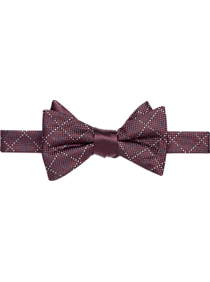 Calvin Klein Burgundy Plaid Pre-Tied Bow Tie