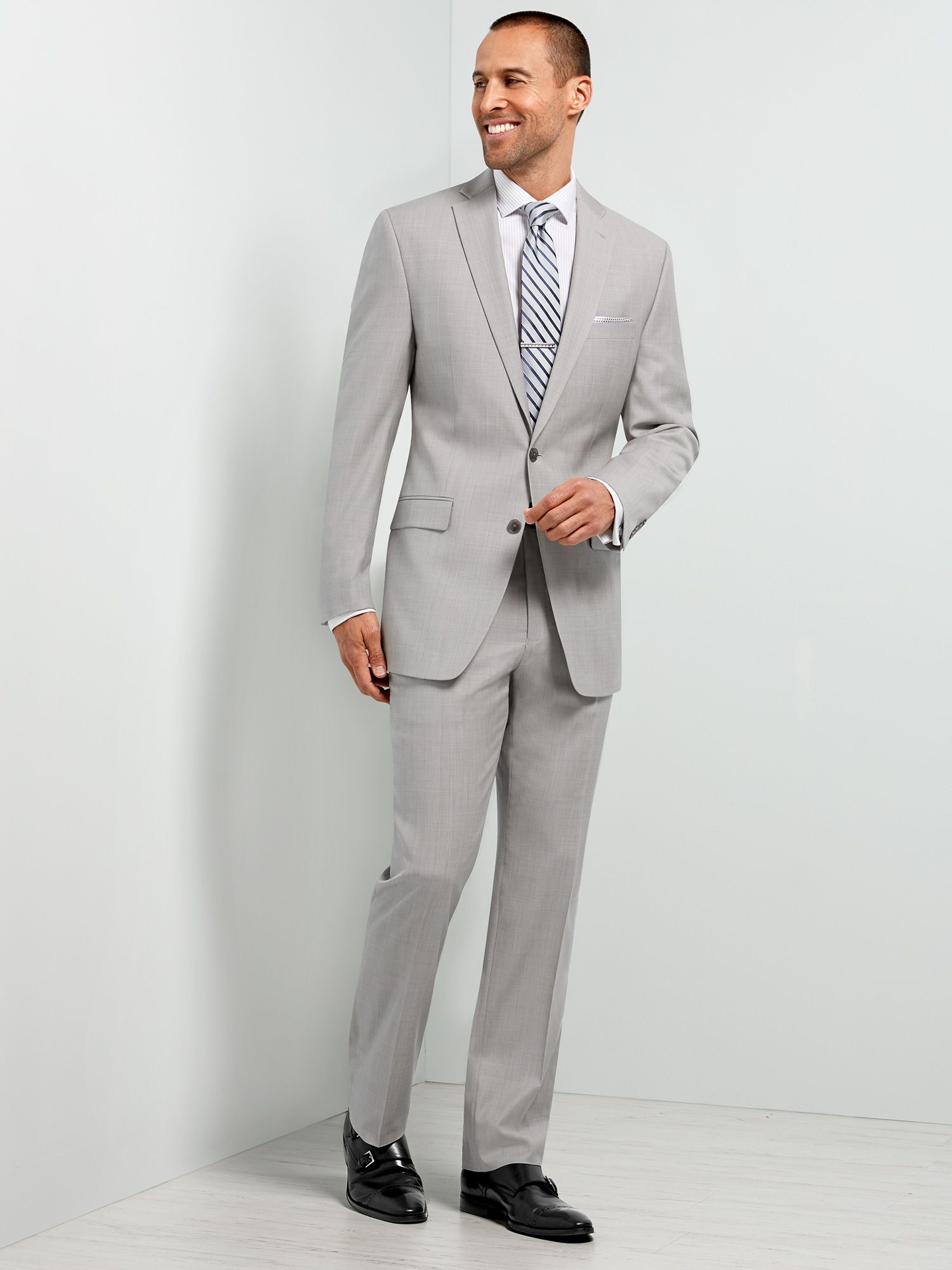 Calvin Klein Light Gray Sharkskin Slim Fit Suit Slim Fit Men's Wearhouse