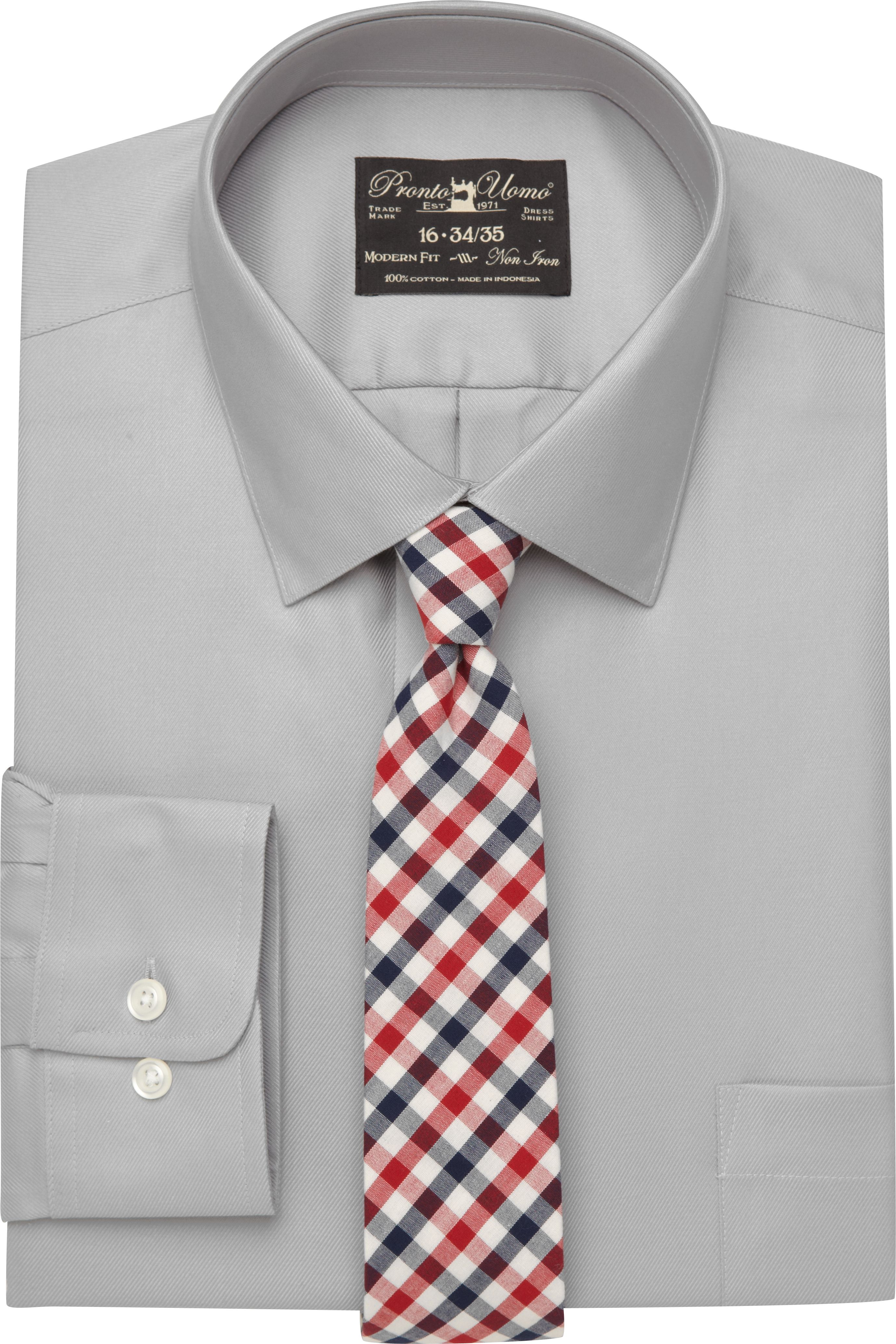 Soft Gray Shirt & Red Plaid Tie