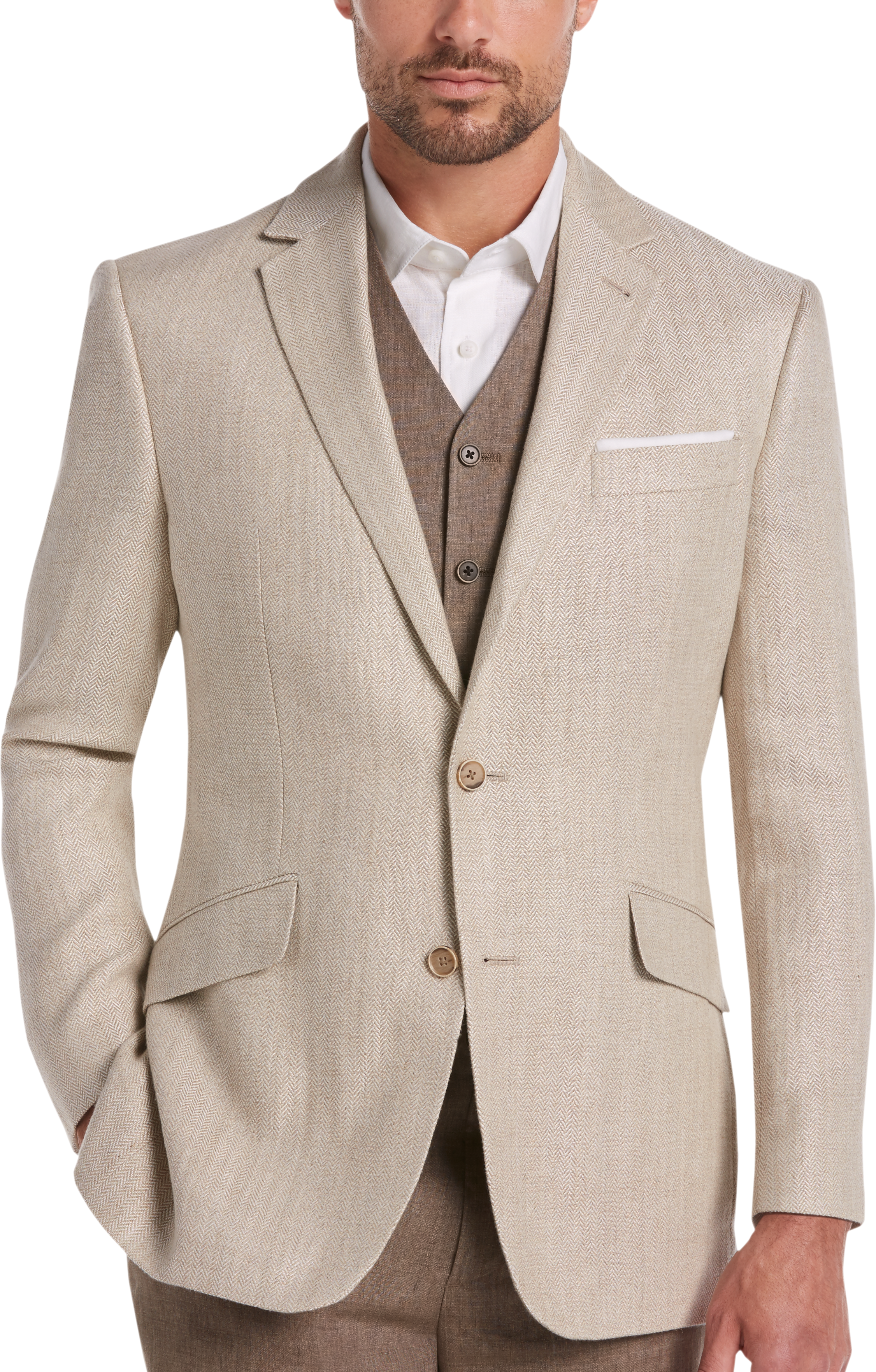 Joseph Abboud Tan Herringbone Modern Fit Linen Sport Coat - Men's Sport ...