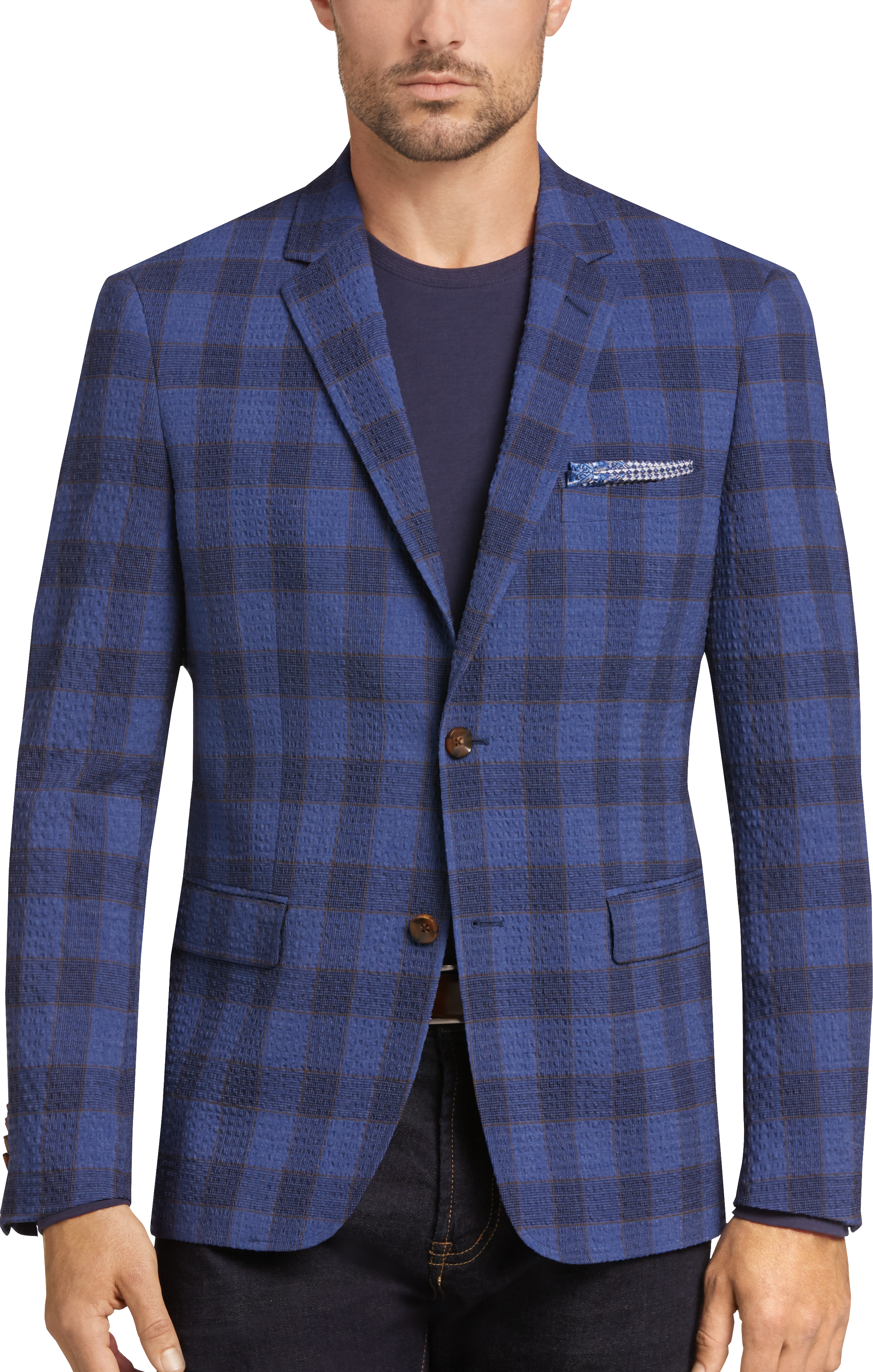 1 Like No Other Blue Plaid Slim Fit Sport Coat - Men's Sport Coats ...