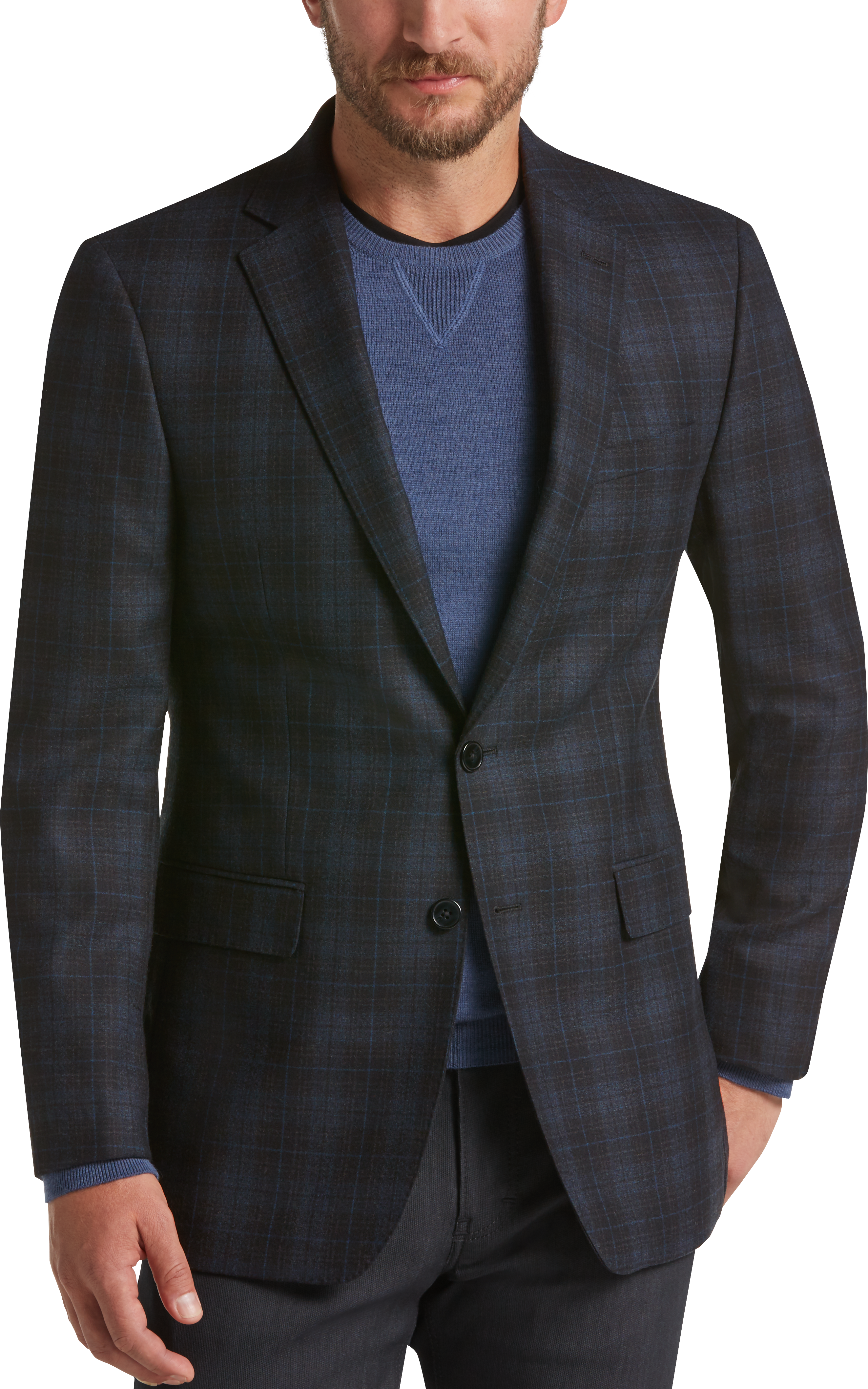 calvin klein blue plaid slim fit sport coat