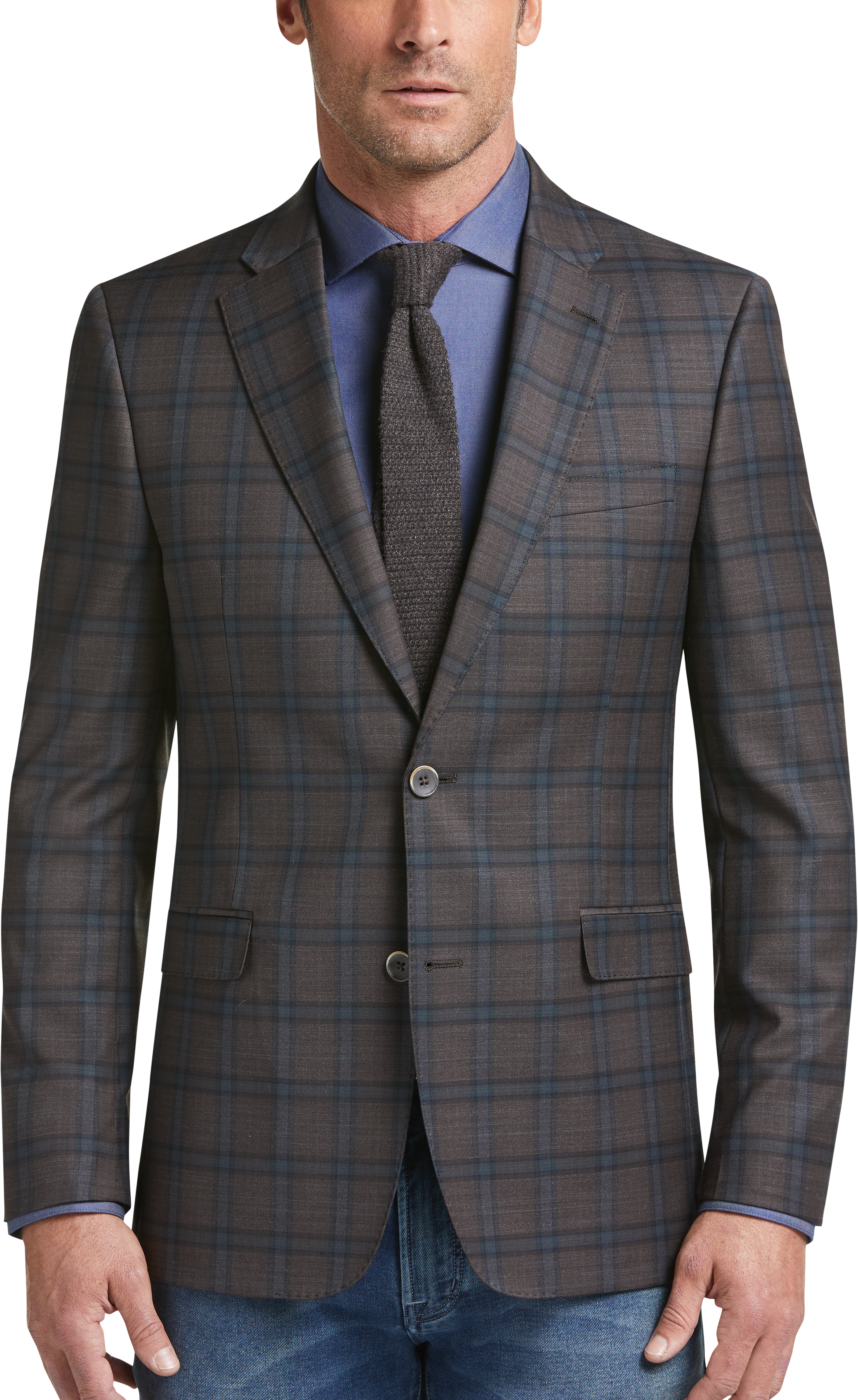 Tommy Hilfiger Brown Plaid Slim Fit Sport Coat - FitnessRetro