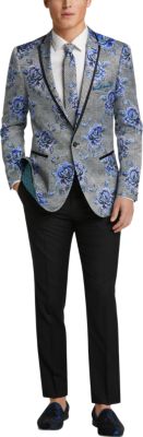 Paisley & Gray Slim Fit Dinner Jacket, Black & White Plaid with Blue ...