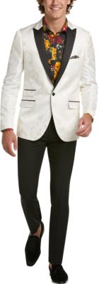 Paisley Gray Slim Fit Tuxedo Sport Coat Cream White Damask