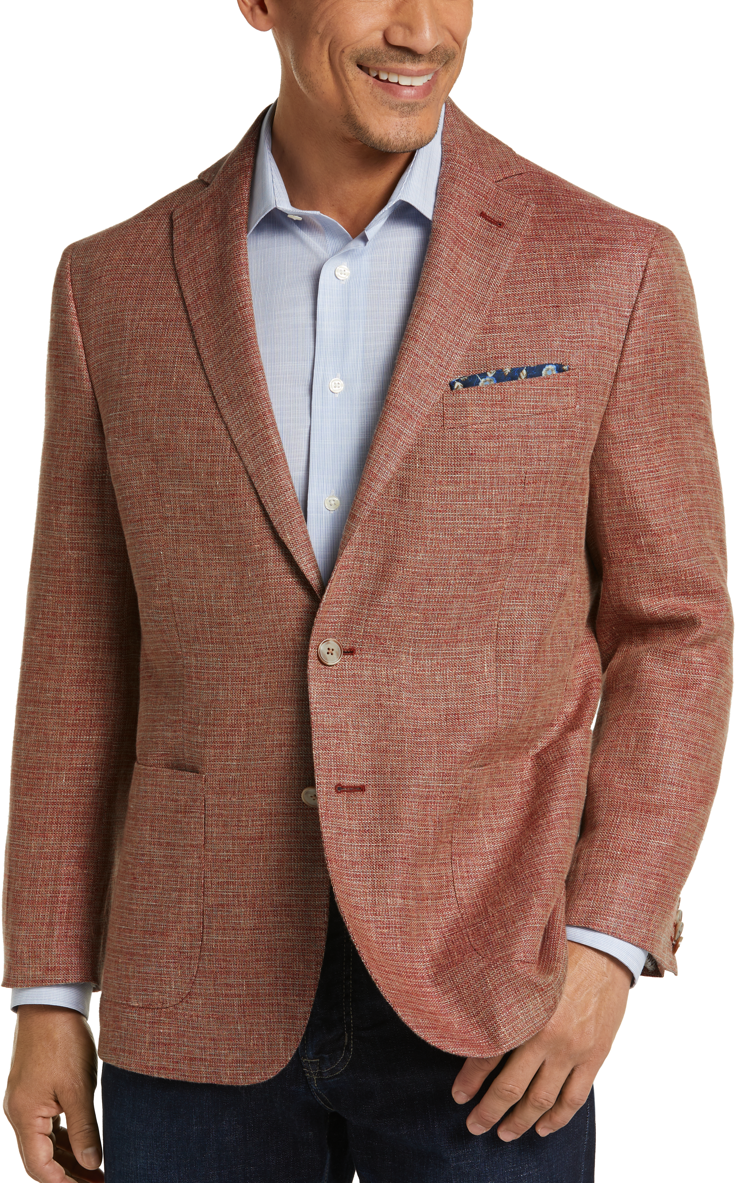 Joseph Abboud Rust Tic Wool & Linen Modern Fit Casual Coat - Men's ...