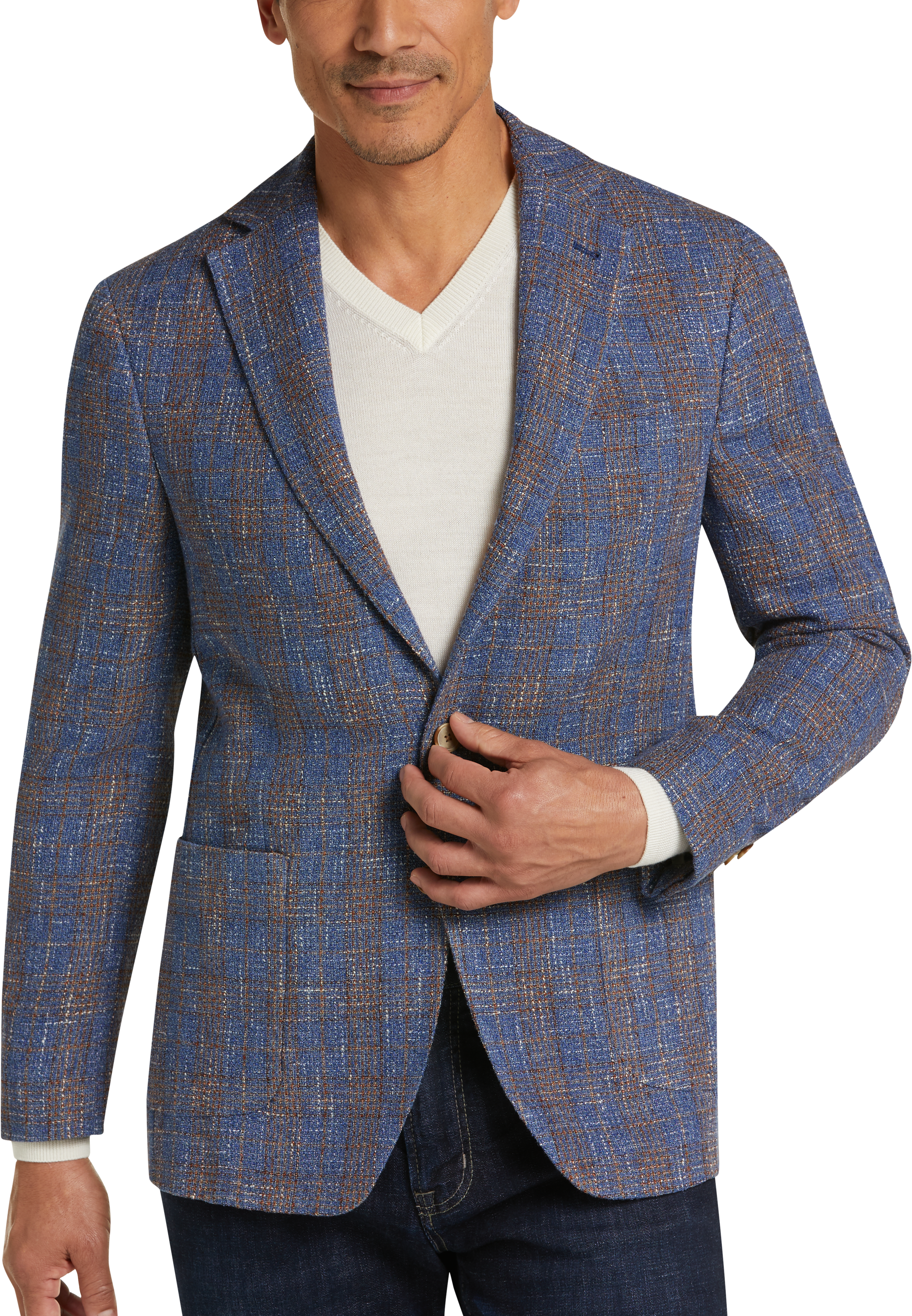 Joseph Abboud Blue and Brown Plaid Slim Fit Sport Coat - Men's Sport ...