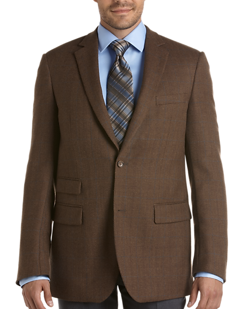 Pronto Uomo Platinum Portly Sport Coat, Brown Windowpane Plaid - Men's ...