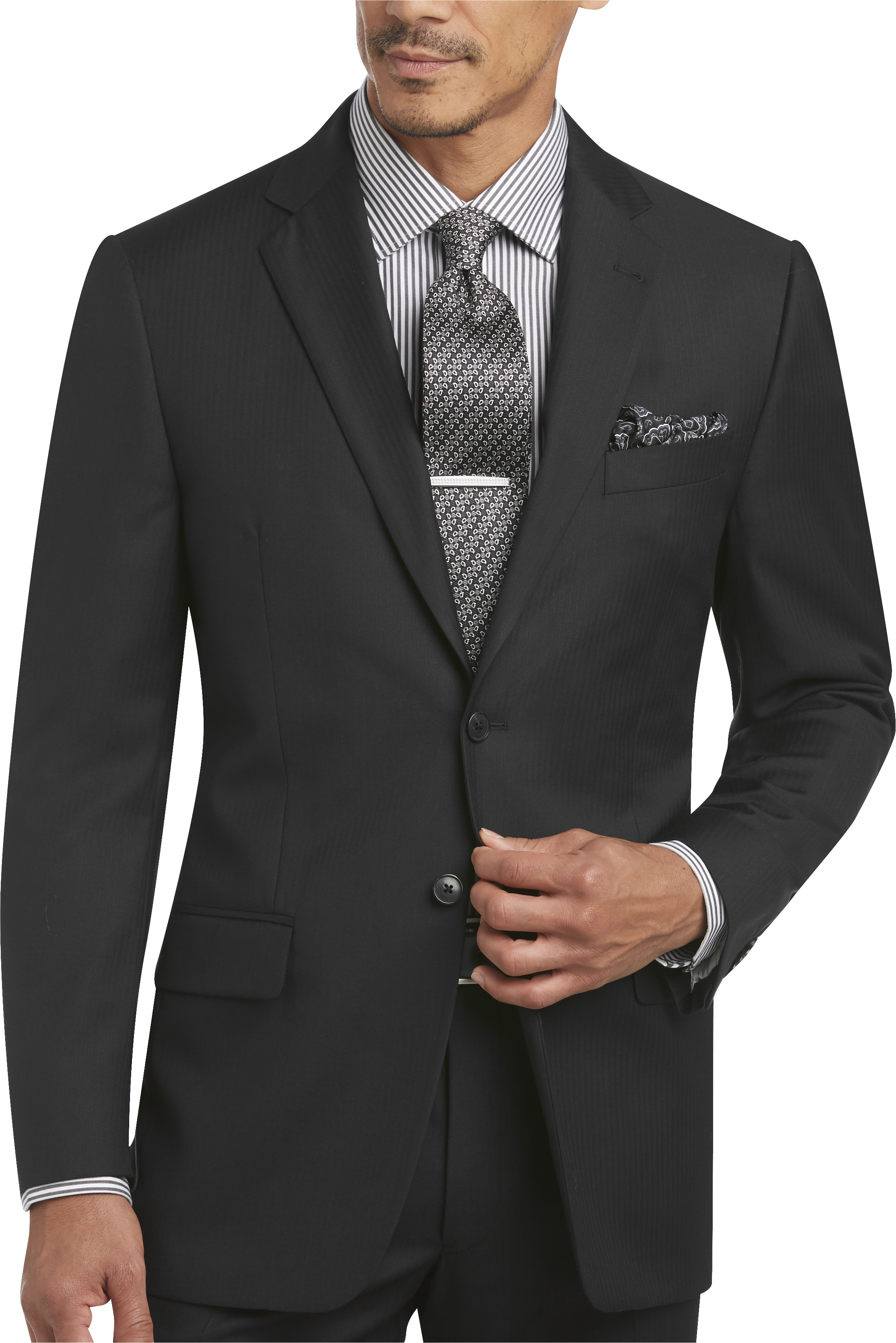 Joseph Abboud Black Herringbone Stripe Modern Fit Suit - Men's Suits ...
