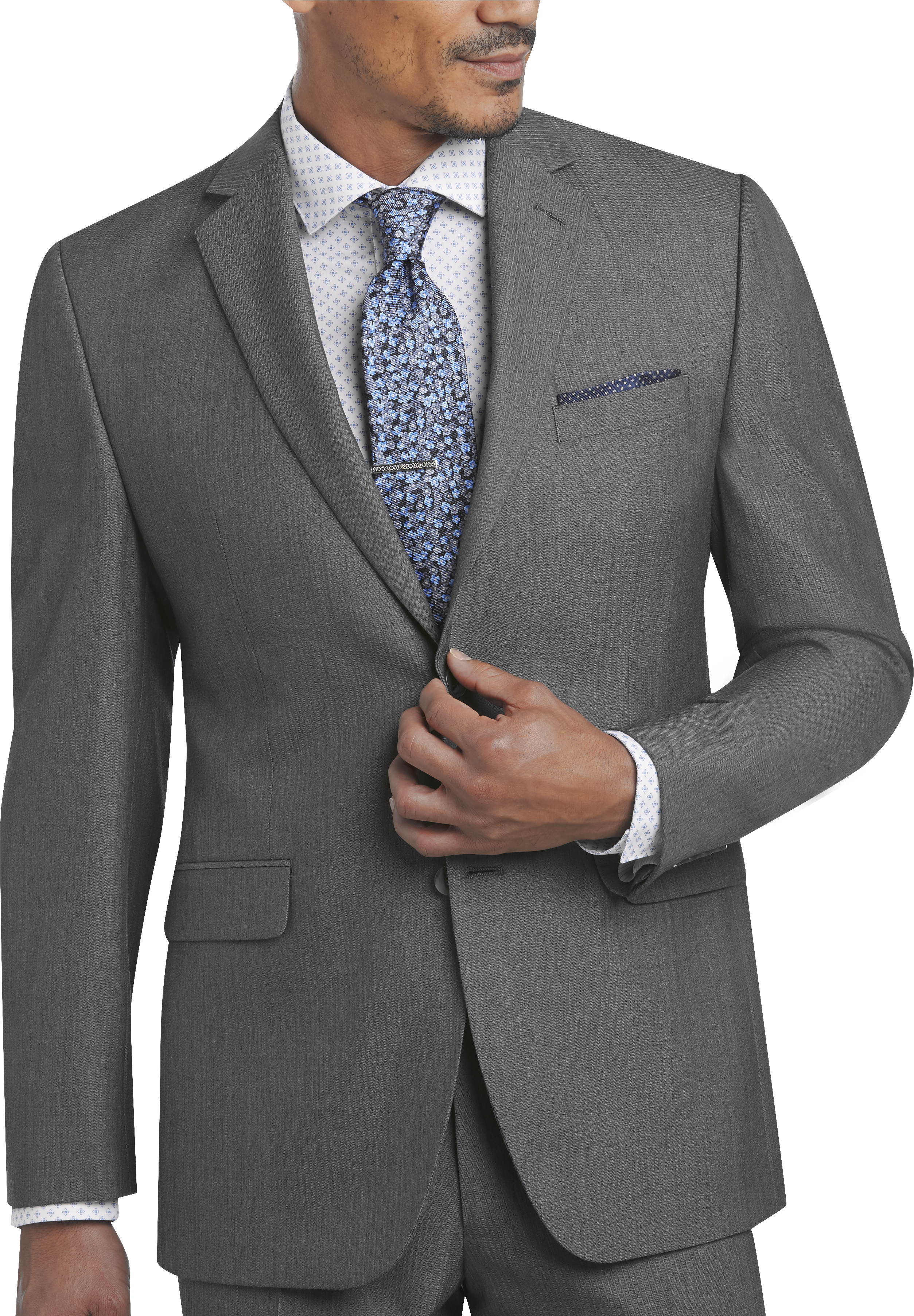Perry Ellis Portfolio Gray Herringbone Slim Fit Suit - Men's Slim Fit ...