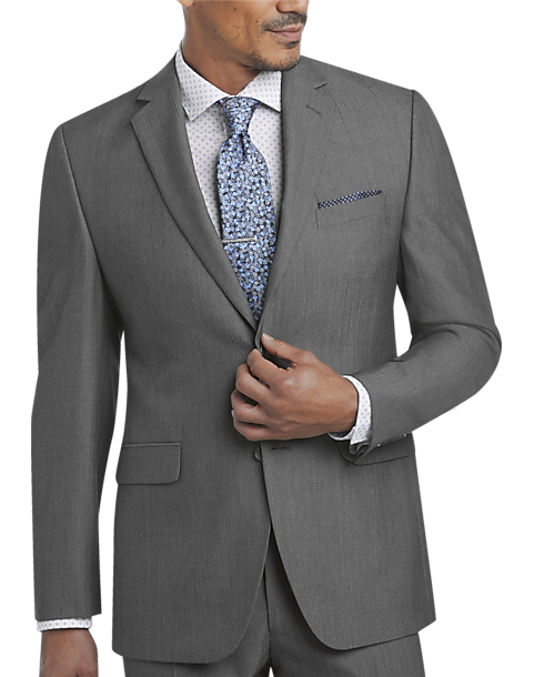 Perry Ellis Portfolio Gray Herringbone Slim Fit Suit - Men's Slim Fit ...