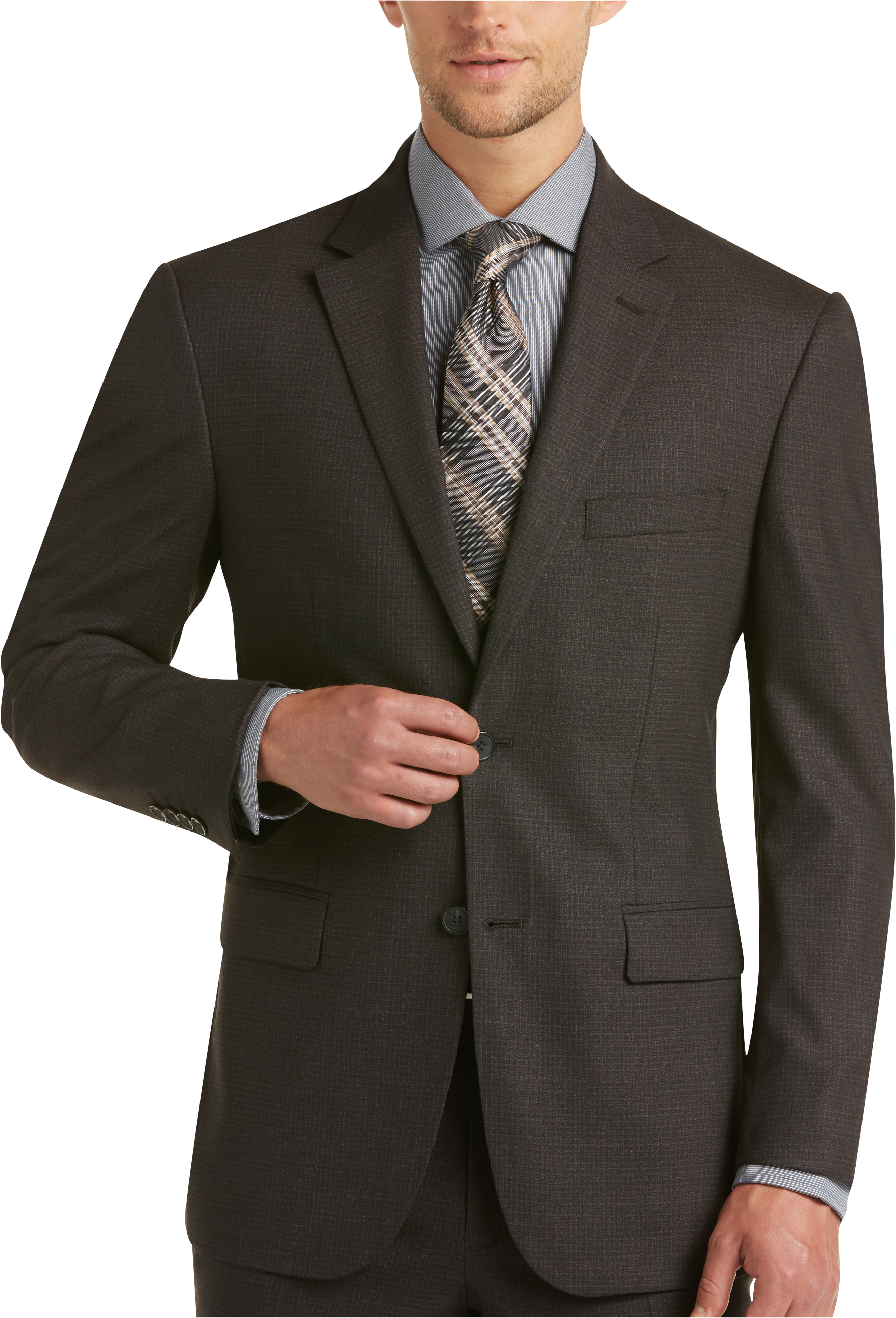 Awearness Kenneth Cole Brown Check Slim Fit Suit - Men's Slim Fit | Men ...