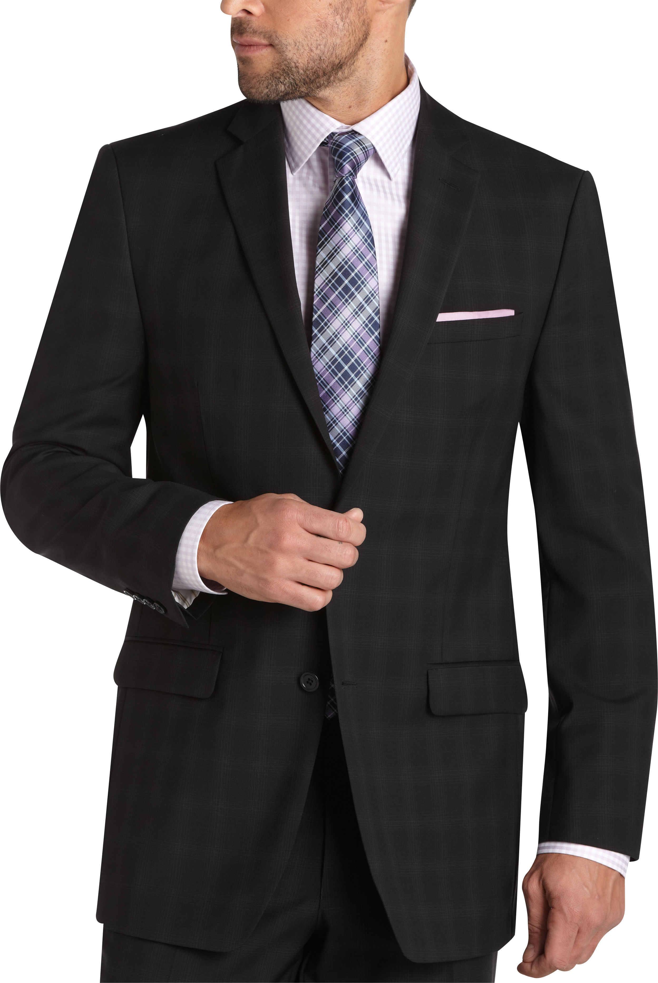 Joseph Abboud Black Plaid Slim Fit Suit - Men's Suits | Men's Wearhouse