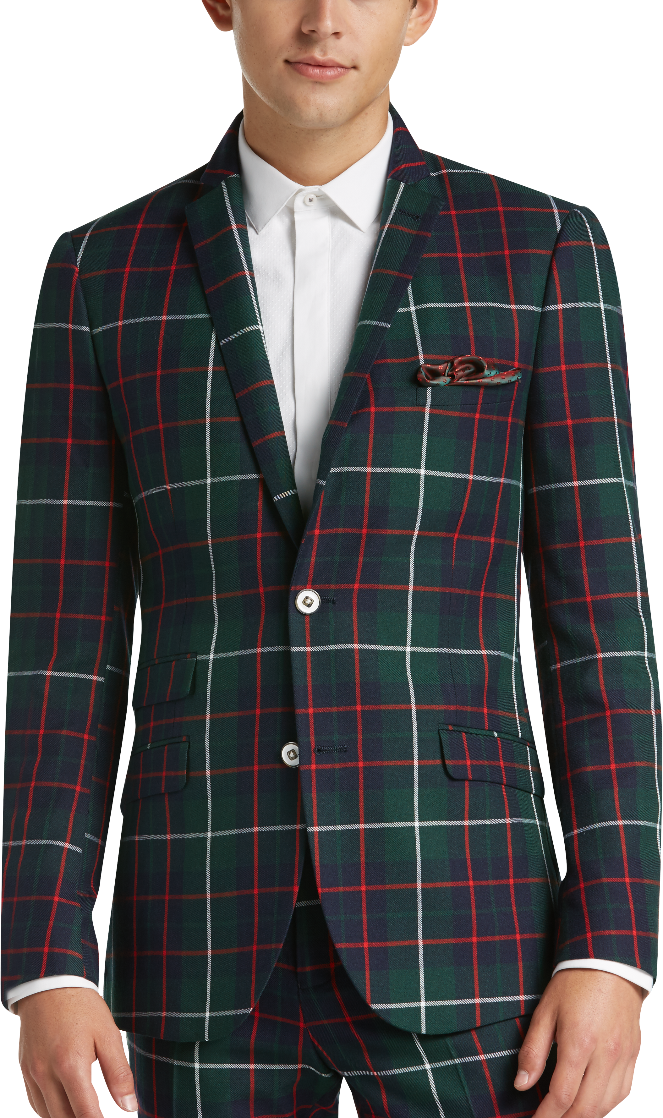 Paisley & Gray Slim Fit Suit Separates Coat, Red & Green Tartan Plaid ...