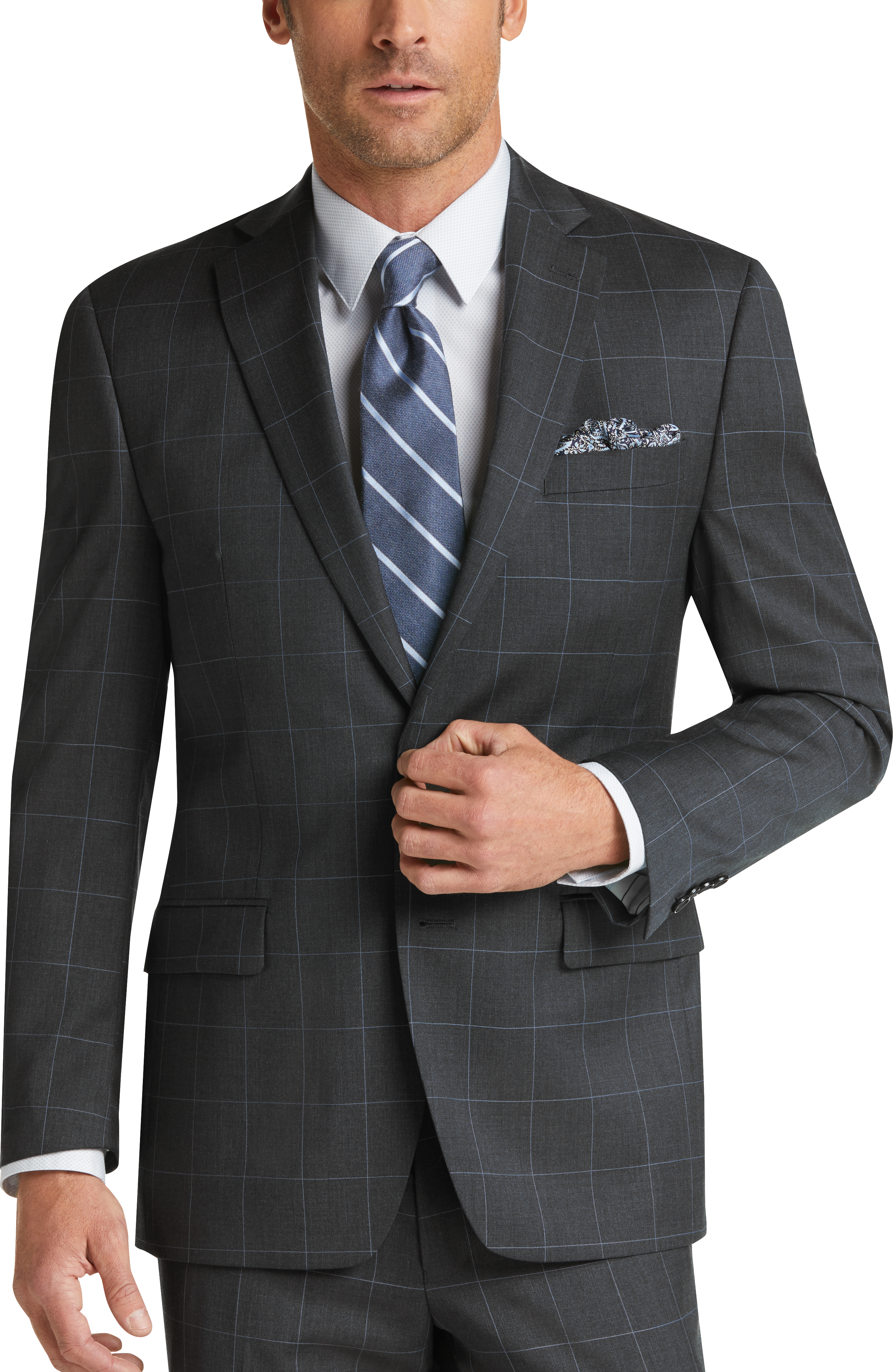 Lauren by Ralph Lauren Charcoal Windowpane Modern Fit Suit - Men's ...