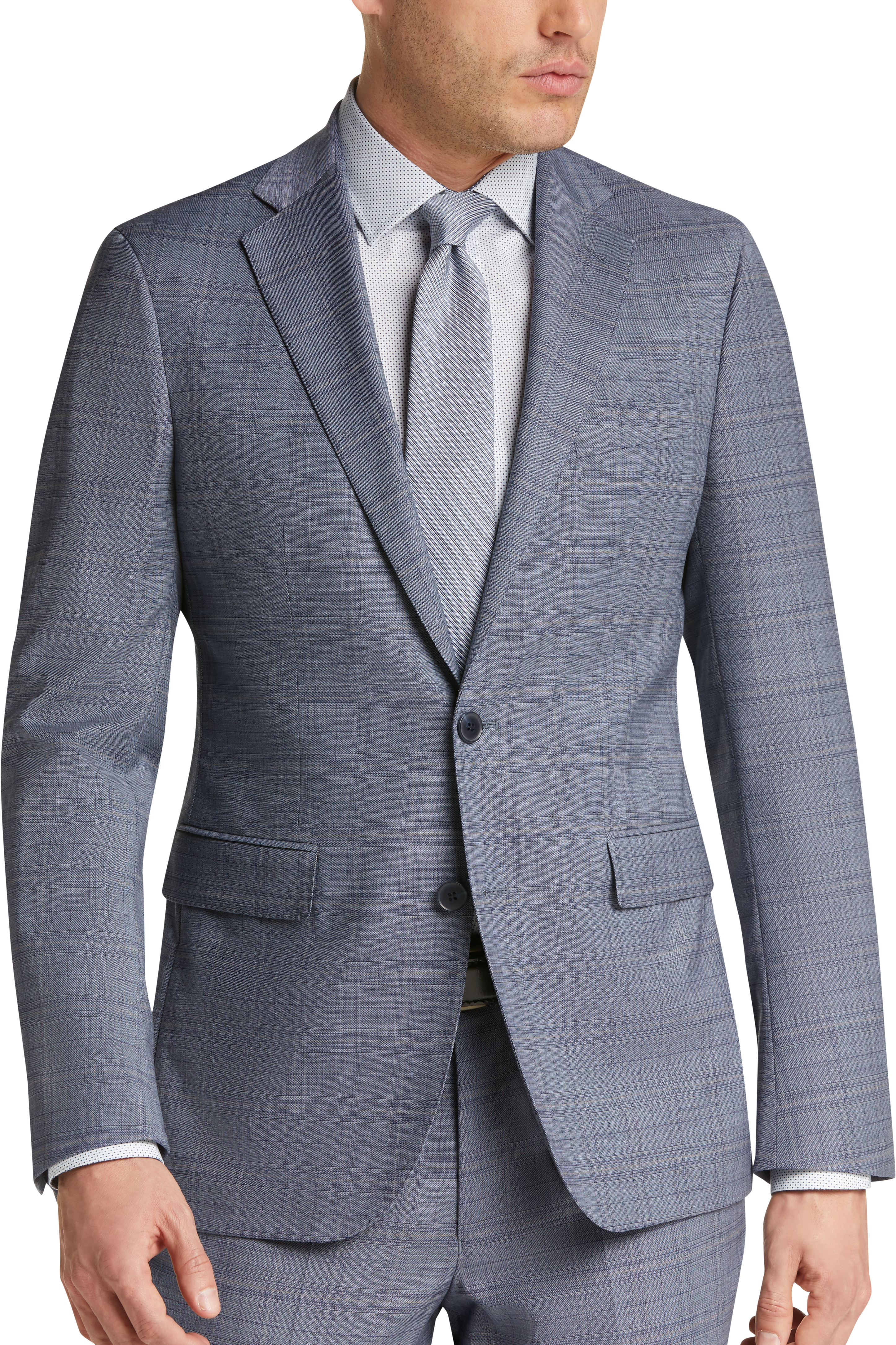 Cole Haan Grand.ØS Blue Plaid Coolmax Lined Slim Fit Suit - Men's Suits ...
