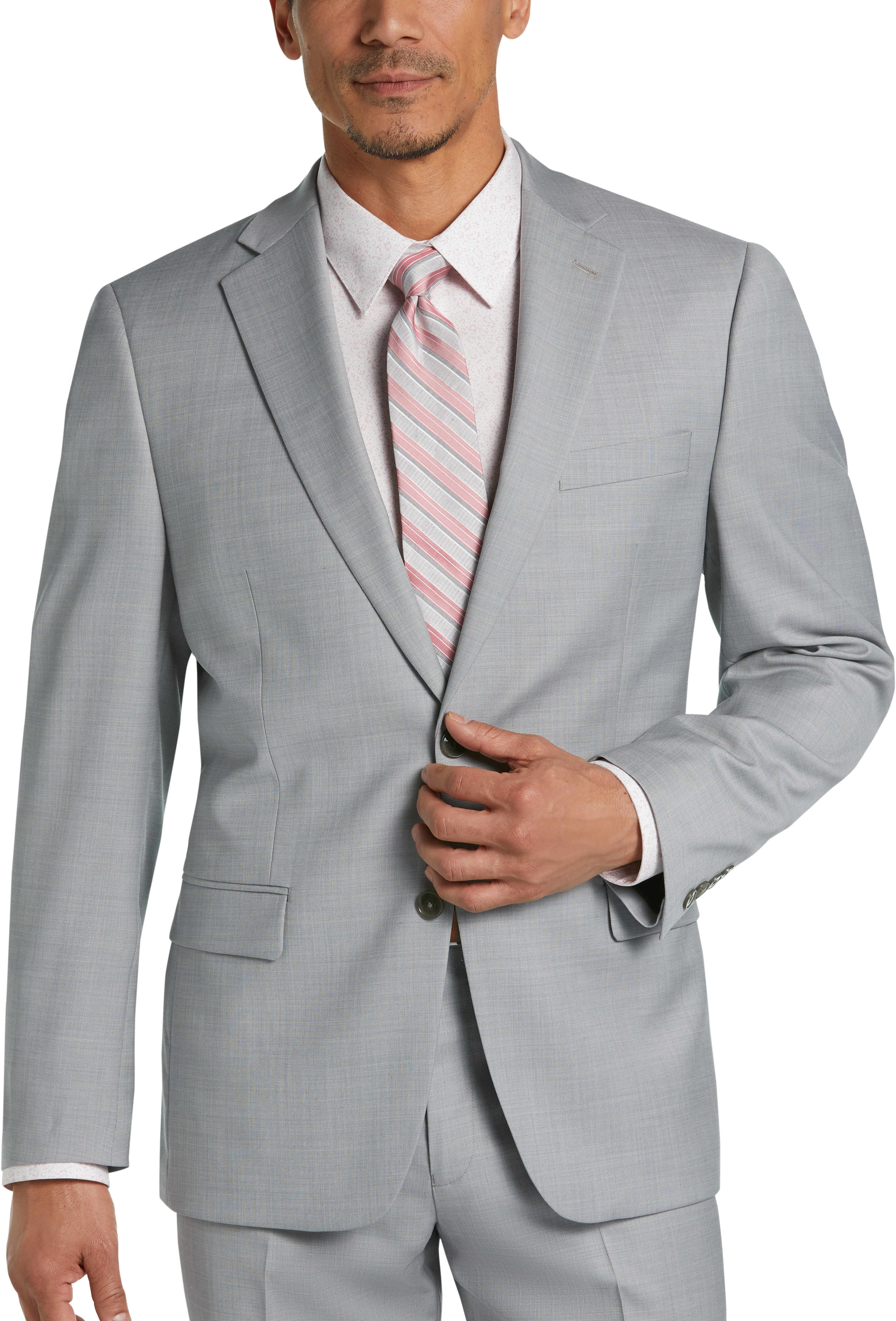 Calvin Klein Light Gray Sharkskin Modern Fit Suit - Men's Suits | Men's ...
