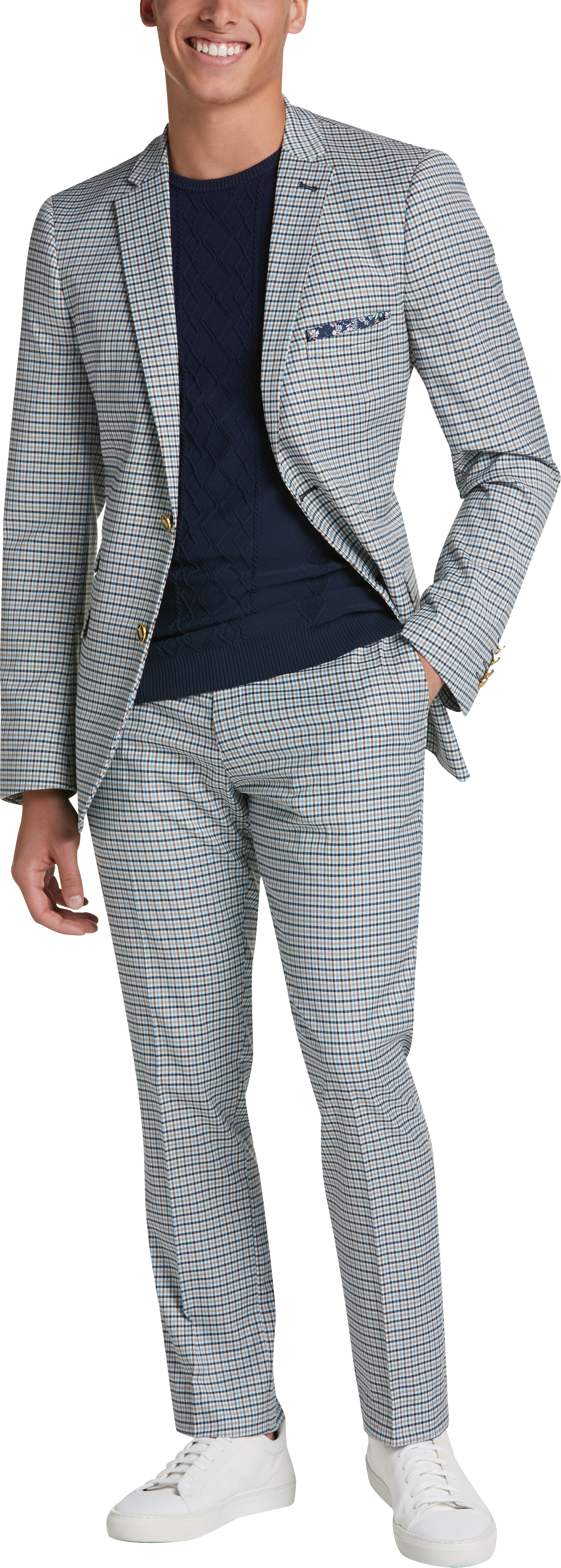 Paisley & Gray Slim Fit Suit Separates Coat, Teal Check - Men's Suits ...