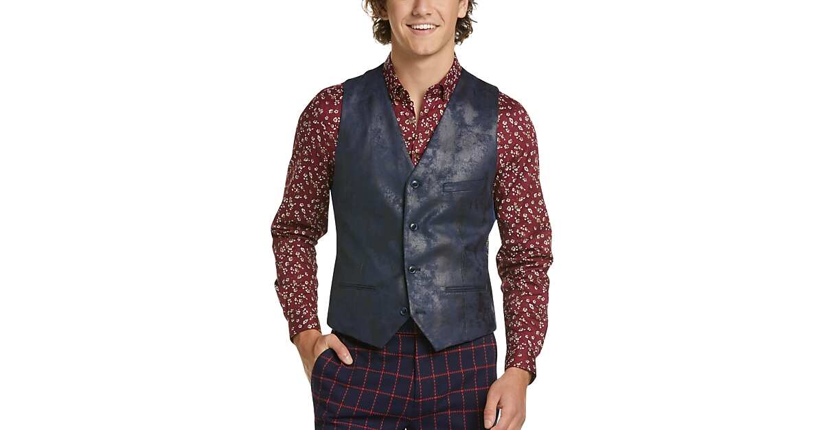 Paisley & Gray Slim Fit Navy Vegan Leather Suit Separates Coat, Navy