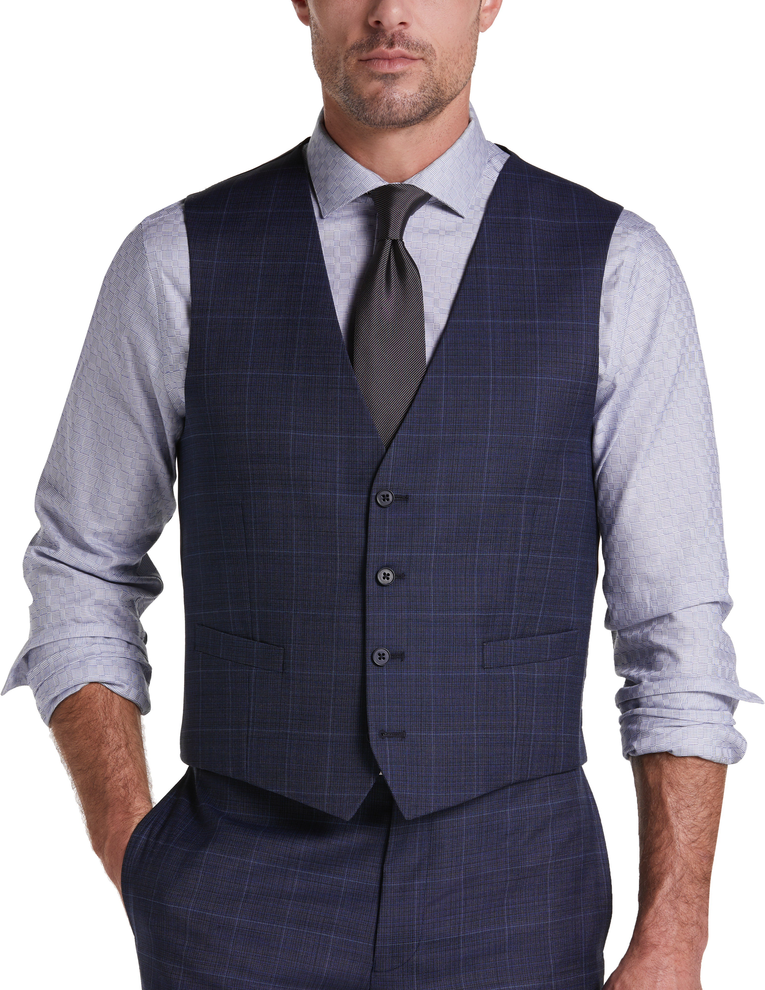 Calvin Klein X-Fit Blue Windowpane Slim Fit Suit Separates Vest - Men's ...