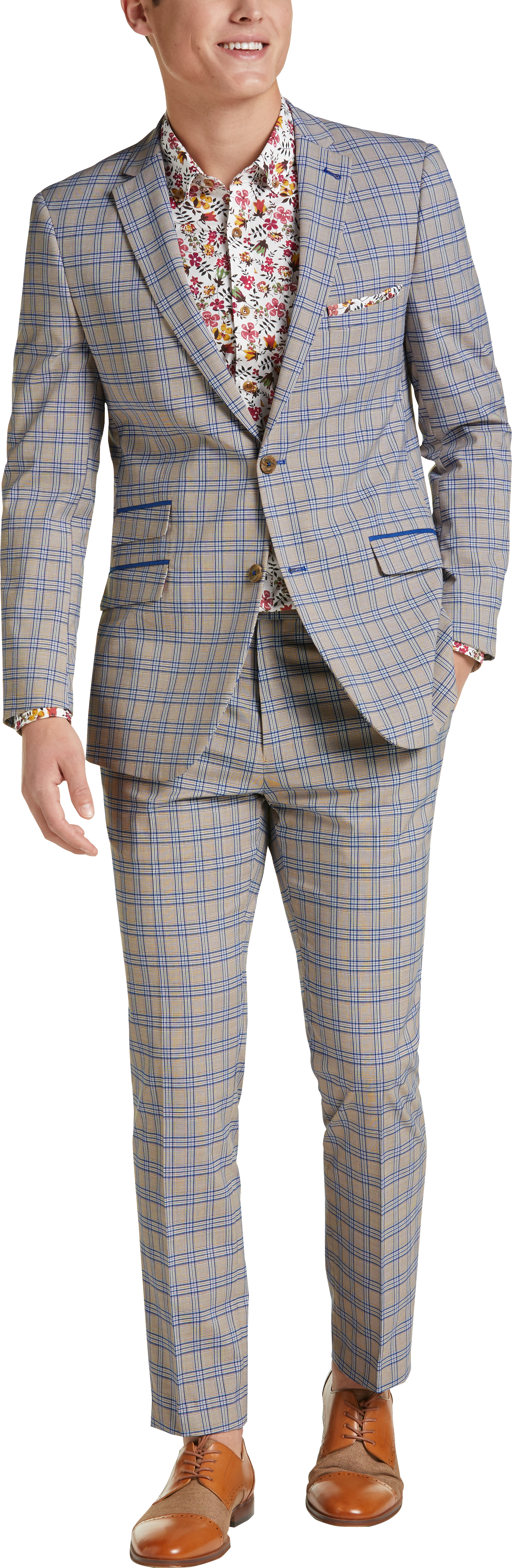 Paisley & Gray Slim Fit Suit Separates Jacket, Blue and Tan Plaid - Men ...