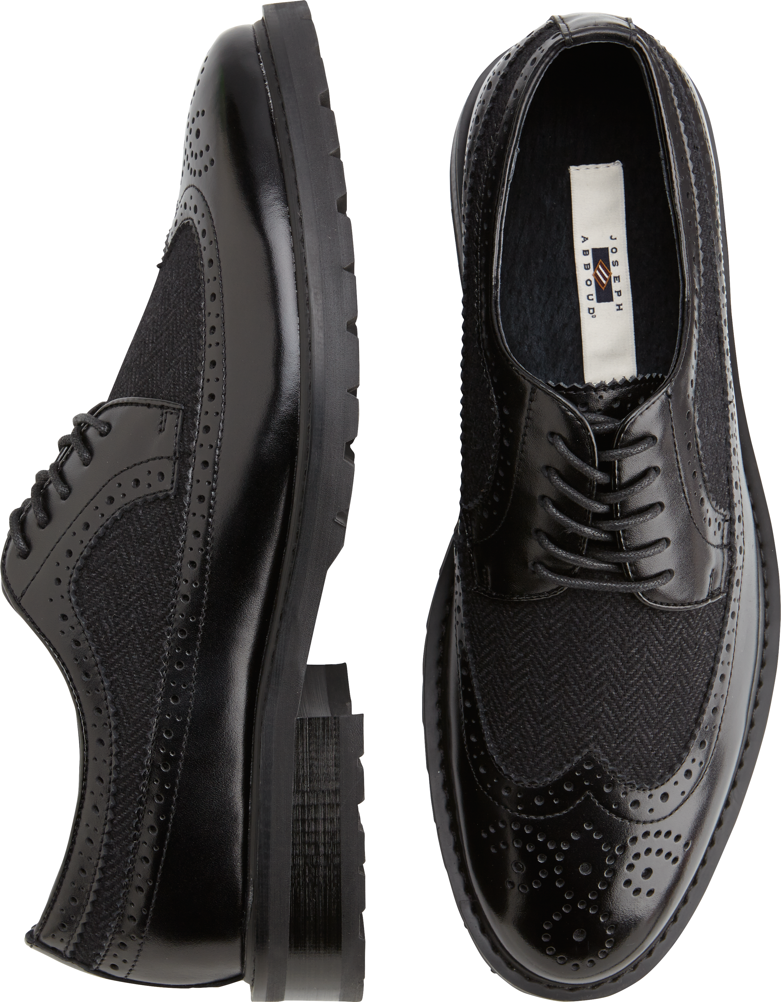 Joseph Abboud Eastman Black Herringbone Wingtip Oxfords - Men's Shoes ...