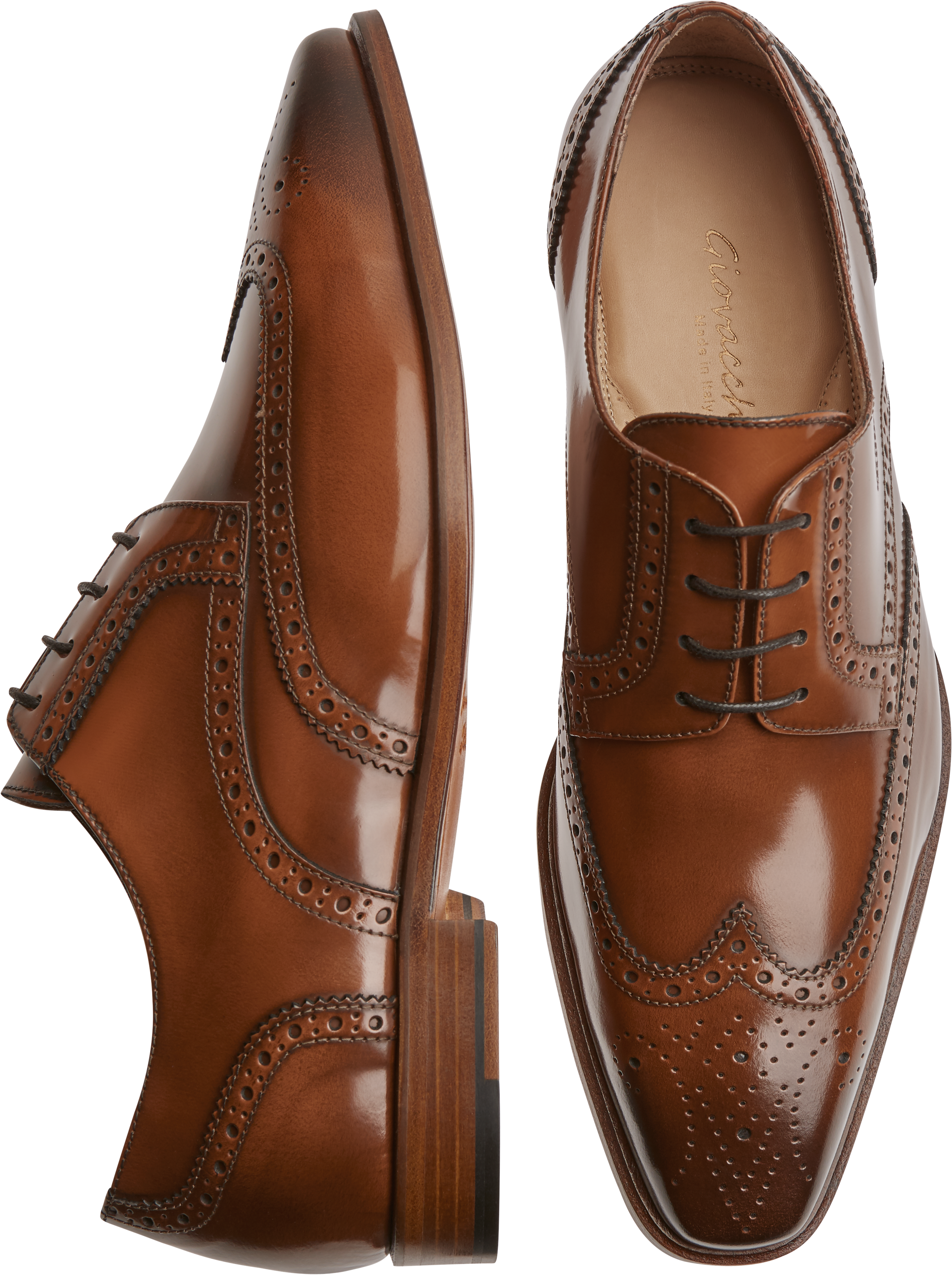 Giovacchini Scott Gognac Wingtip Derby Dress Shoes - Men's Shoes | Men ...