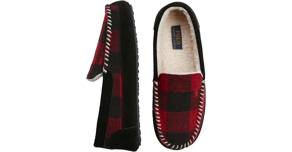  Polo  Ralph  Lauren Cali Red Plaid Moc Toe Slippers Men s 