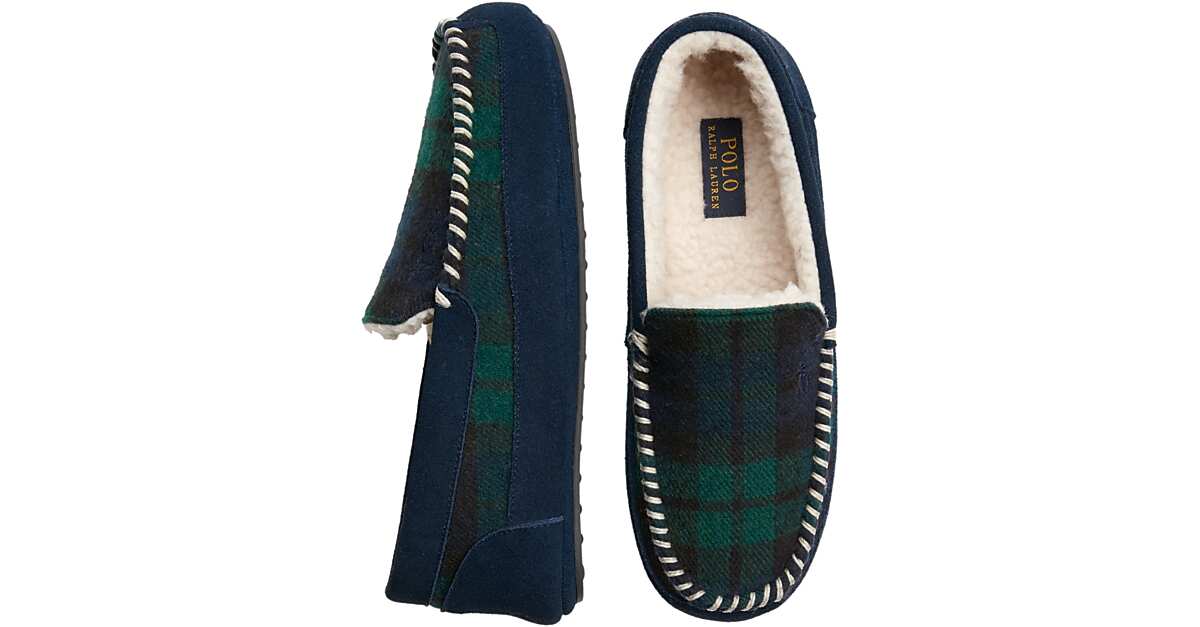  Polo  Ralph  Lauren Cali Green Plaid Moc Toe Slippers Men 