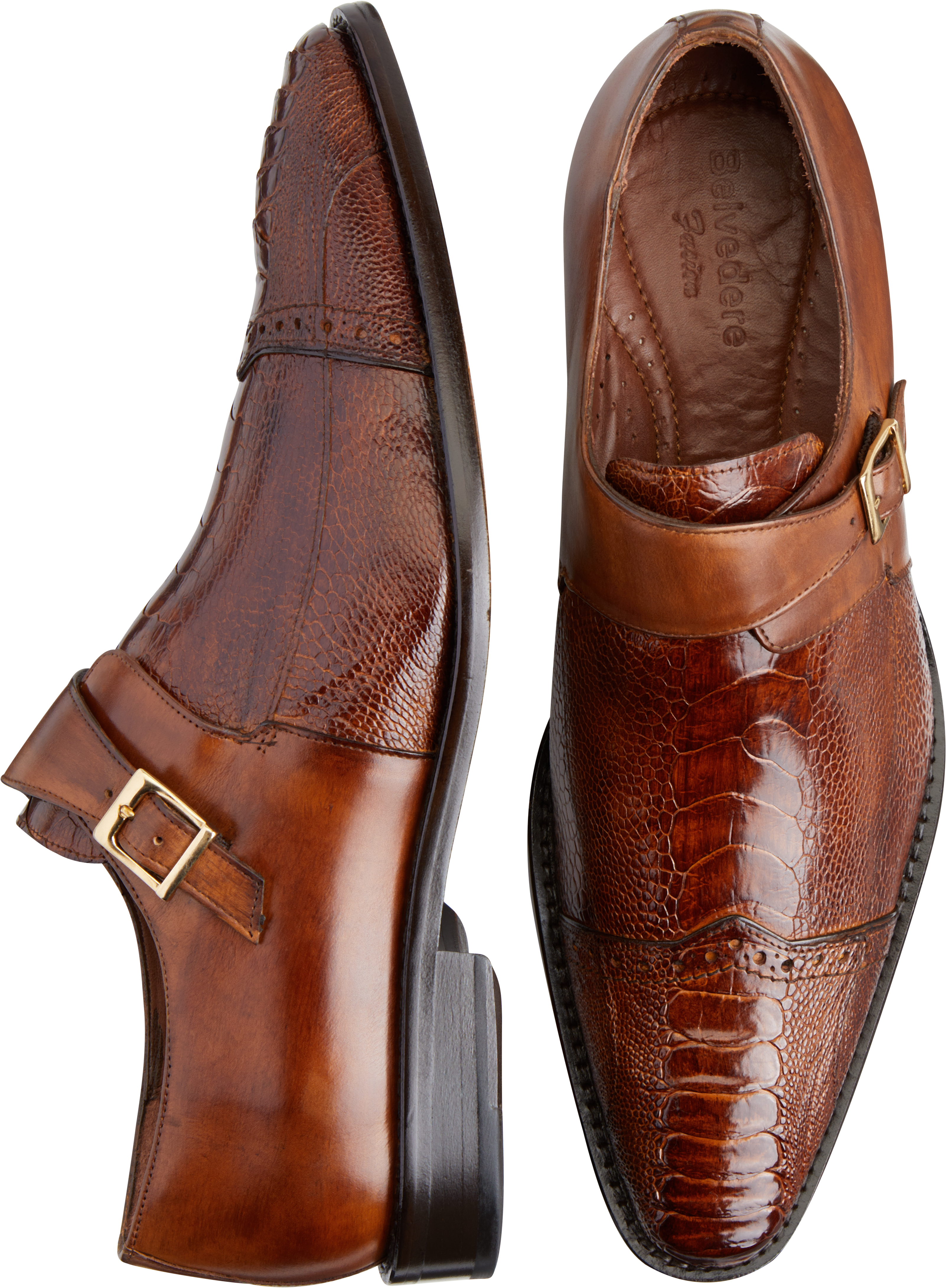 Belvedere Salinas Cognac Monk Strap Dress Shoes - Men's Shoes | Men's ...
