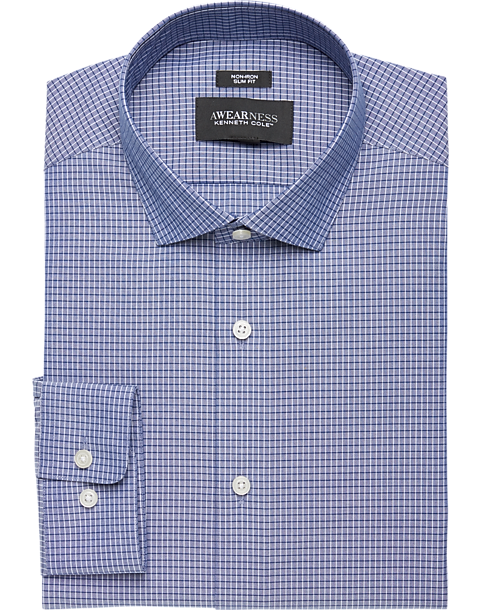Awearness Kenneth Cole Blue Check Slim Fit Dress Shirt - Men's Shirts ...
