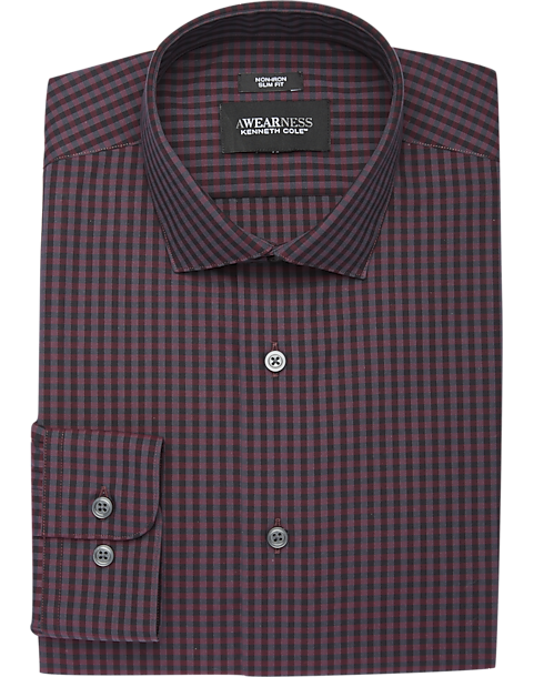 Awearness Kenneth Cole Red Gingham Slim Fit Dress Shirt - Men's Shirts ...