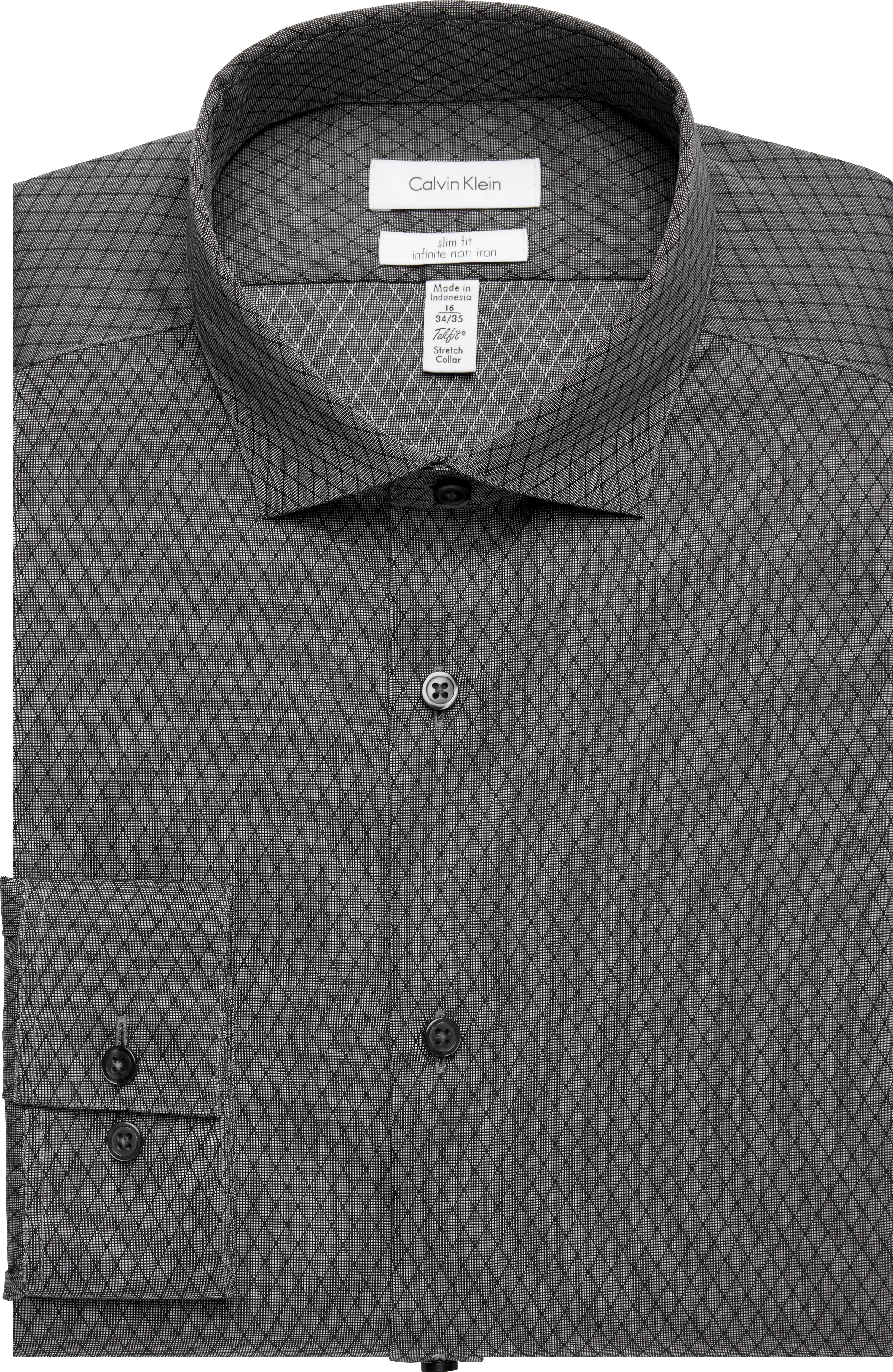Calvin Klein Infinite Non-Iron Charcoal Geometric Slim Fit Dress Shirt ...