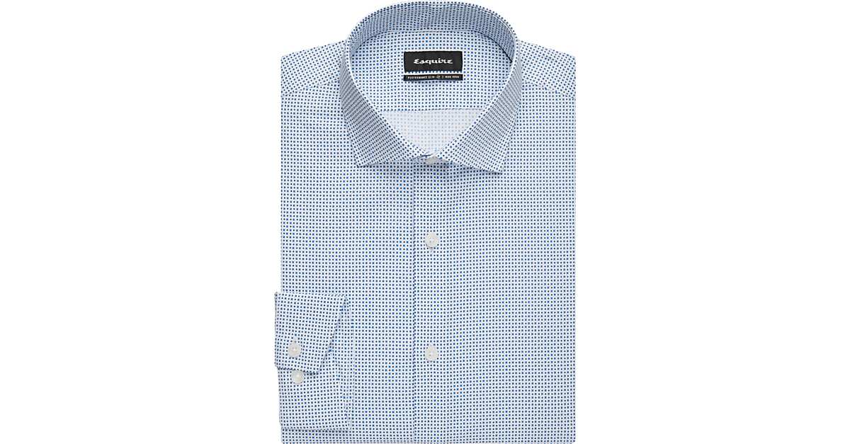 Esquire White & Blue Dot Square Print Slim Fit Dress Shirt Men's Shirts Men's Wearhouse