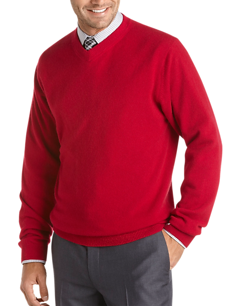 Pronto Uomo Red Cashmere V-Neck Sweater - null | Men's Wearhouse