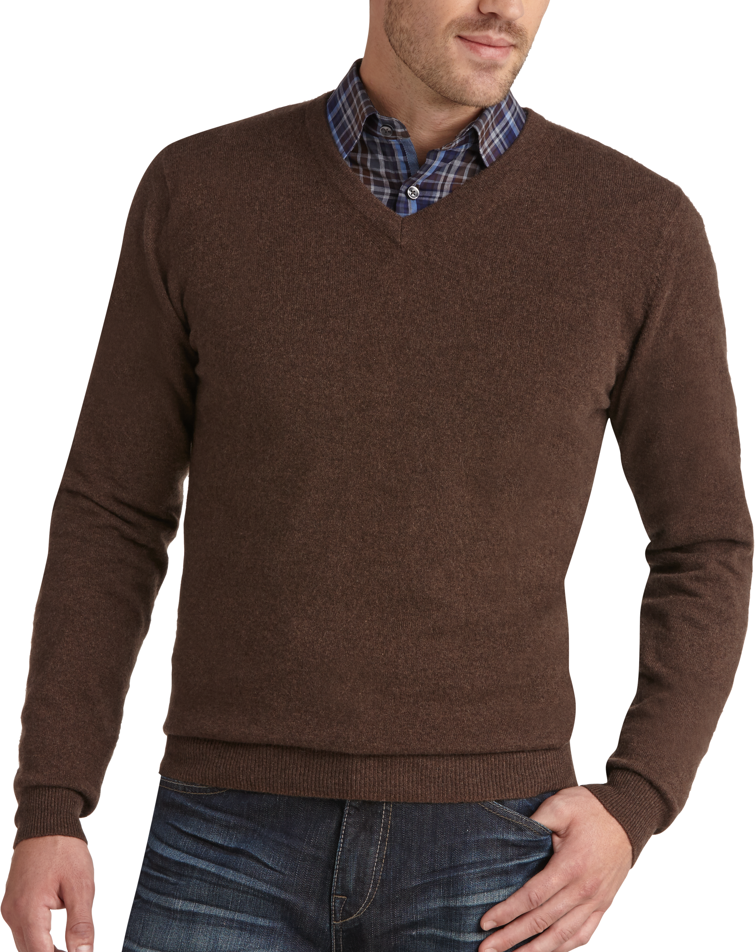 Joseph Abboud Brown V-Neck Cashmere Sweater - Men's Sweaters and Vests ...