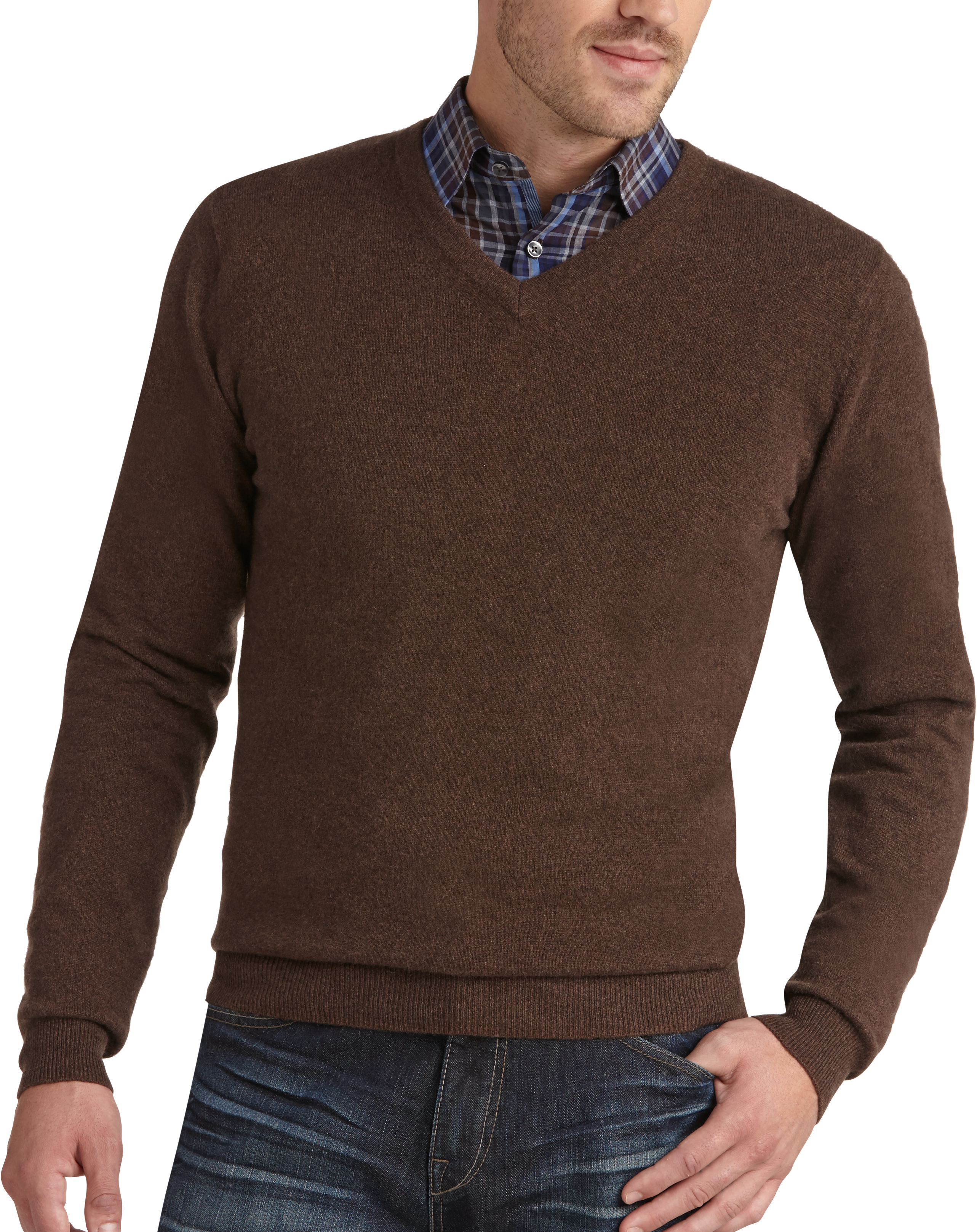 Joseph Abboud Brown V-Neck Cashmere Sweater - Men's | Men ...
