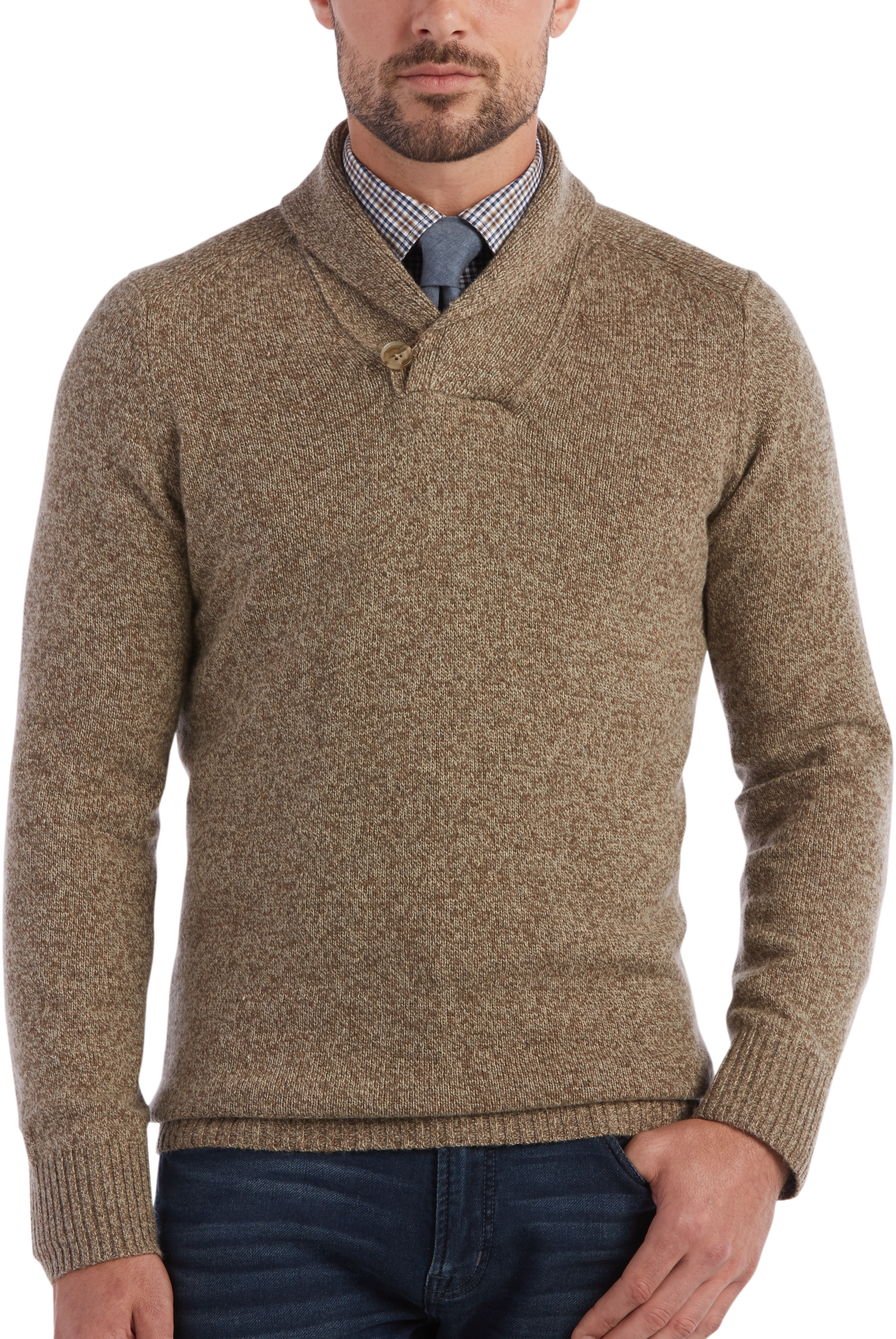 Mens Shawl Collar Slim Fit Knitted Sweater Pullovers Long
