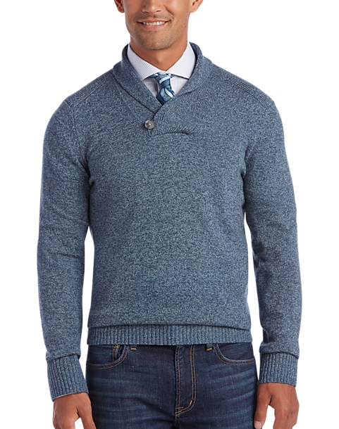 Joseph Abboud Heather Blue Shawl Collar Sweater - Men's Sweaters ...