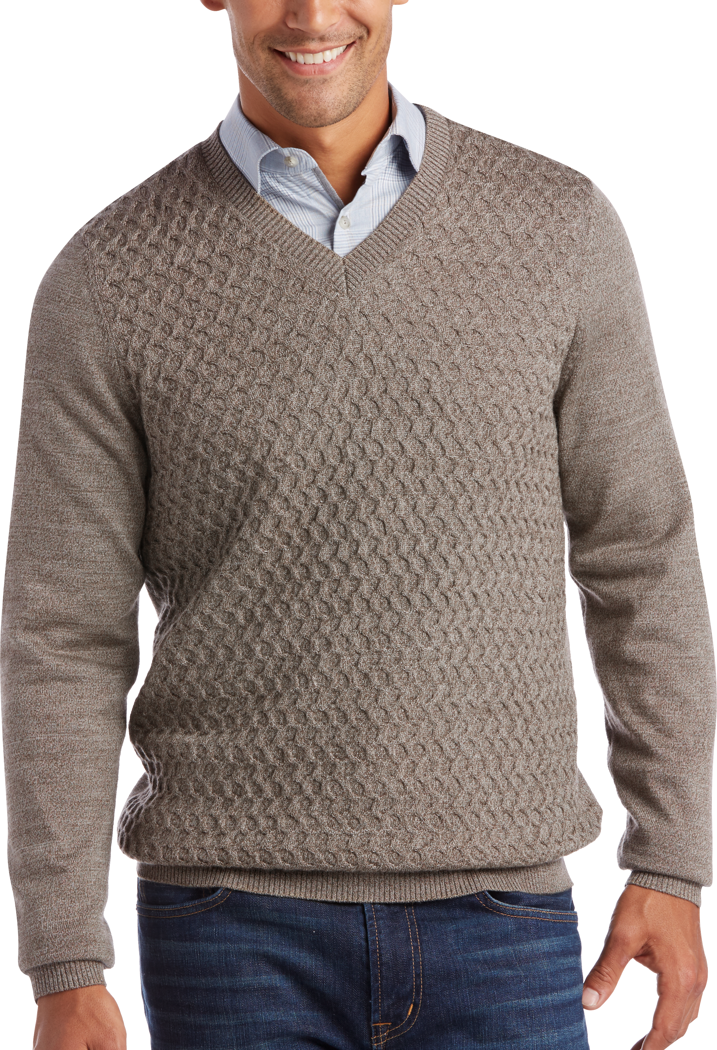 Joseph Abboud Oatmeal V-Neck Sweater - Men's Sweaters | Men's Wearhouse