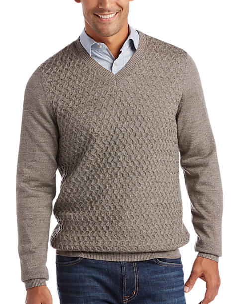 Joseph Abboud Oatmeal V-Neck Sweater - Men's Sweaters | Men's Wearhouse